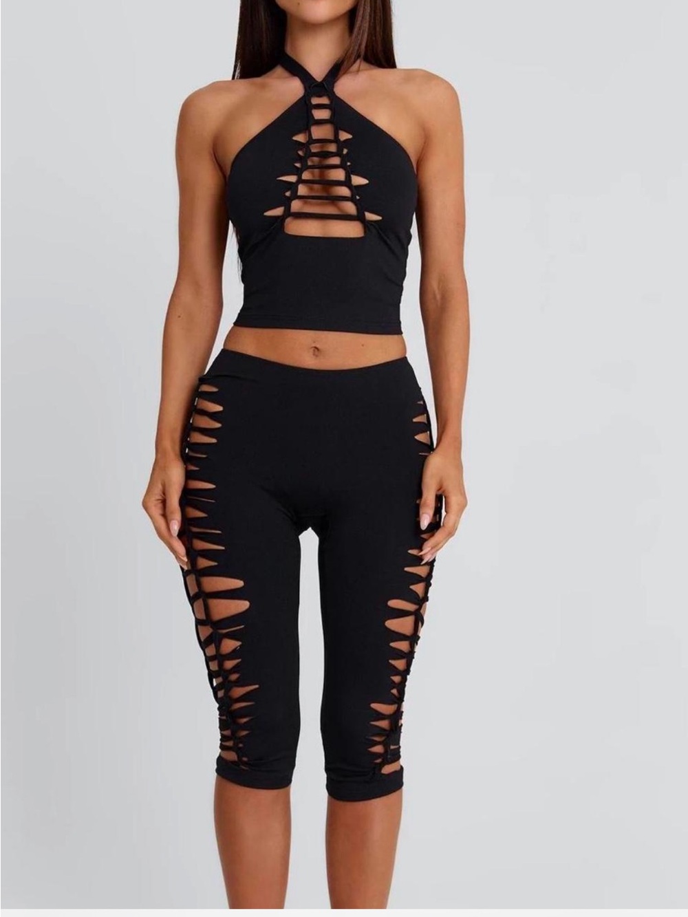 Outcast Zhera Set Halter Top & Capri Pant Medium NWT laser cut out jersey NEW